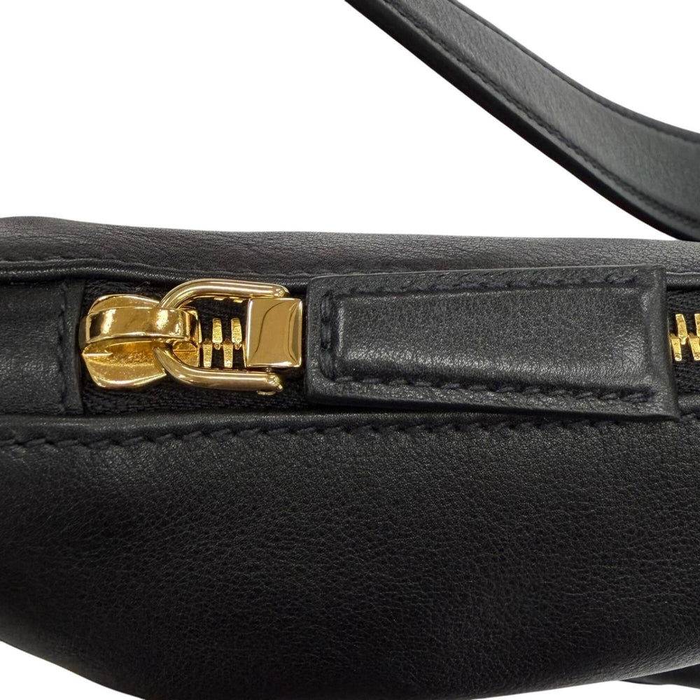 PRADA 1BC255 Demi-Lune Triangle Logo Leather Shoulder Bag, Black, Made in Italy, Women's, with Dust Bag — Like New