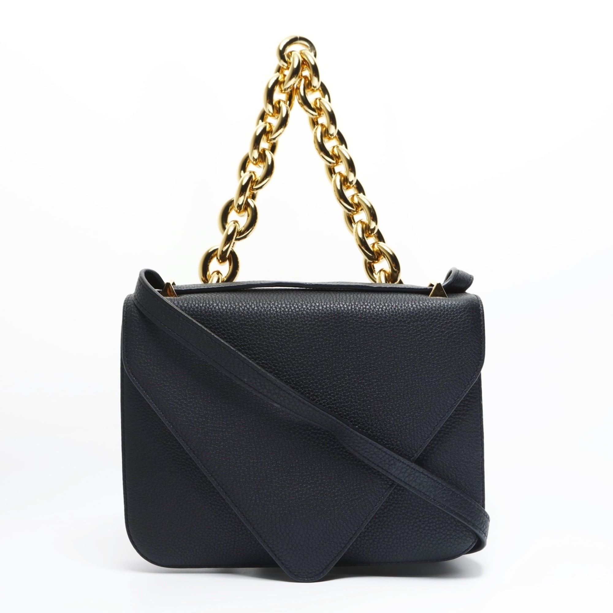 Bottega Veneta Leather Mount Envelope Chain Shoulder Bag in Black