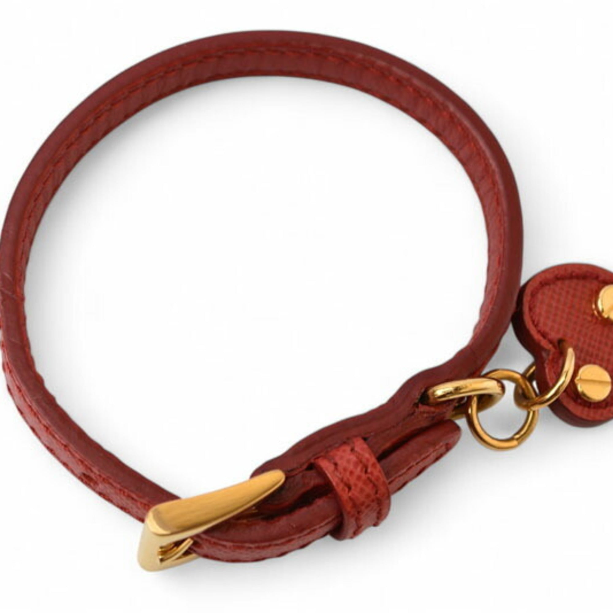 PRADA Unused Bracelet Bangle SAFFIANO Saffiano Heart Charm FUOCO Red 1AJD45 — New - Store Return