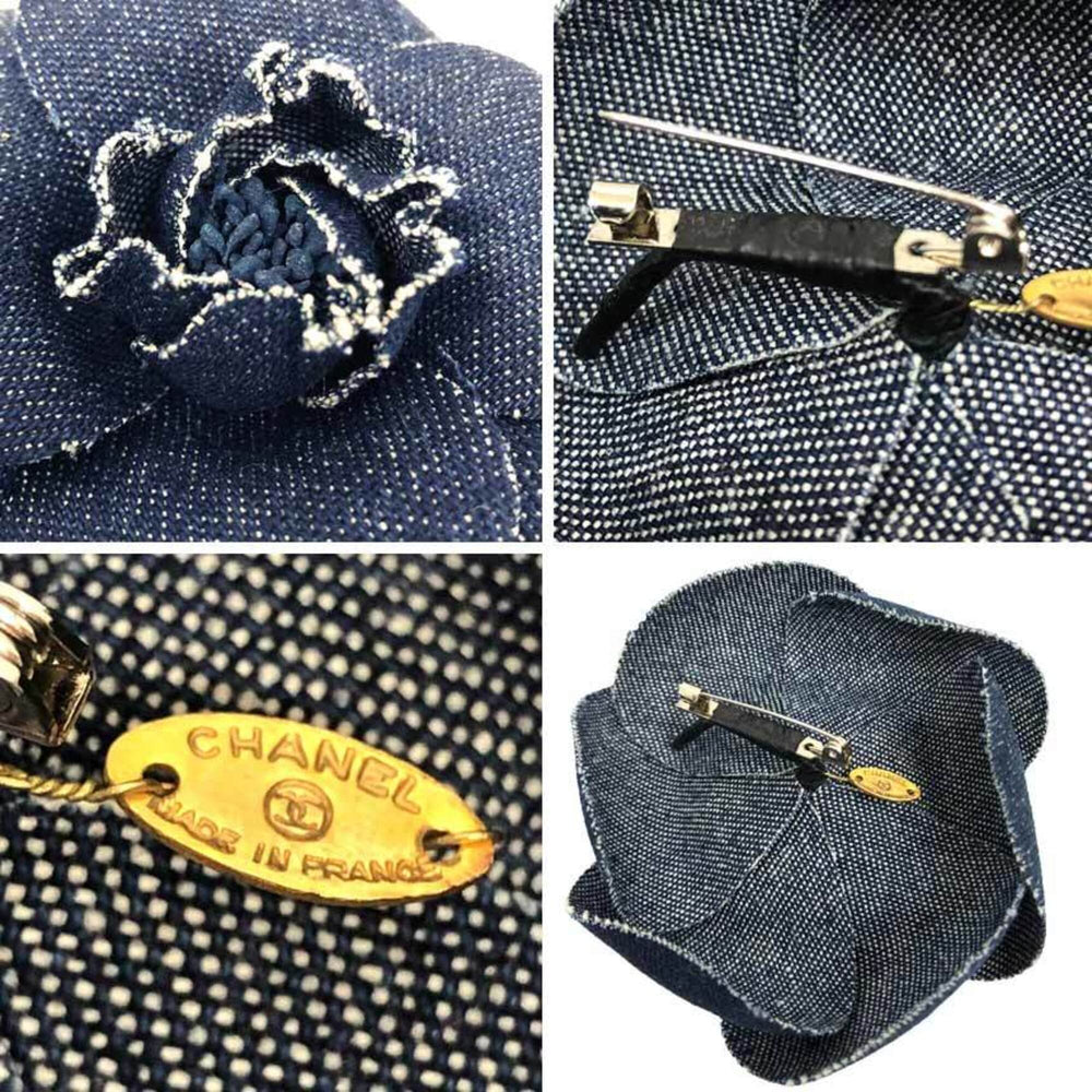 Chanel Camellia Corsage Brooch, Denim Navy Blue, Women's — Like New