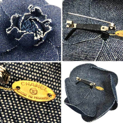 Chanel Camellia Corsage Brooch, Denim Navy Blue, Women's — Like New