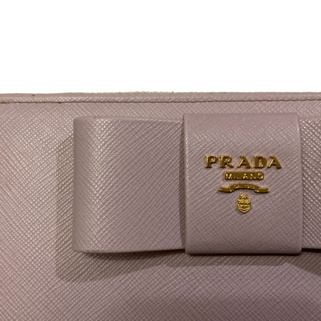PRADA Prada Ribbon Saffiano Leather Round Zip Long Wallet 1ML506 Pink Women's