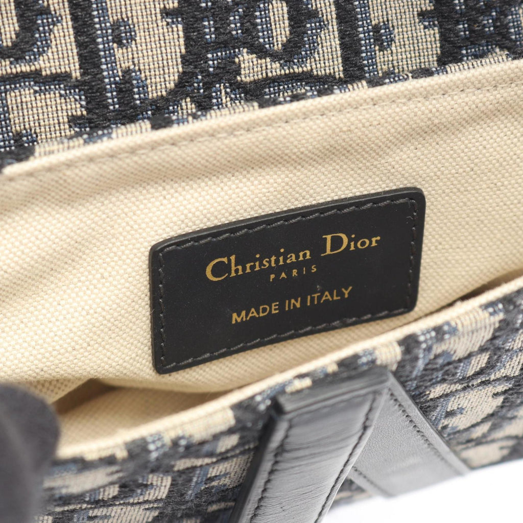 Christian Dior Dior Saddle Bag Mini Oblique Jacquard Handbag Canvas Leather Women's Ivory Navy