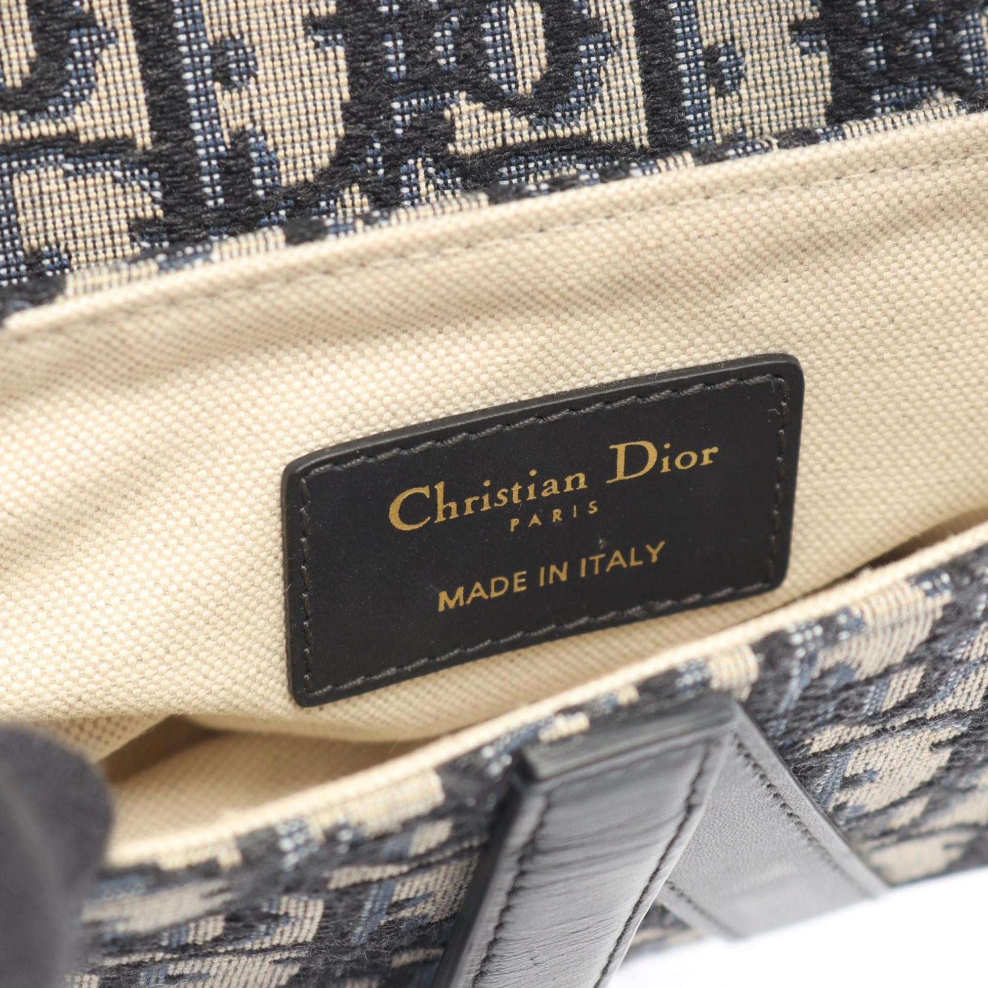 Christian Dior Dior Saddle Bag Mini Oblique Jacquard Handbag Canvas Leather Women's Ivory Navy