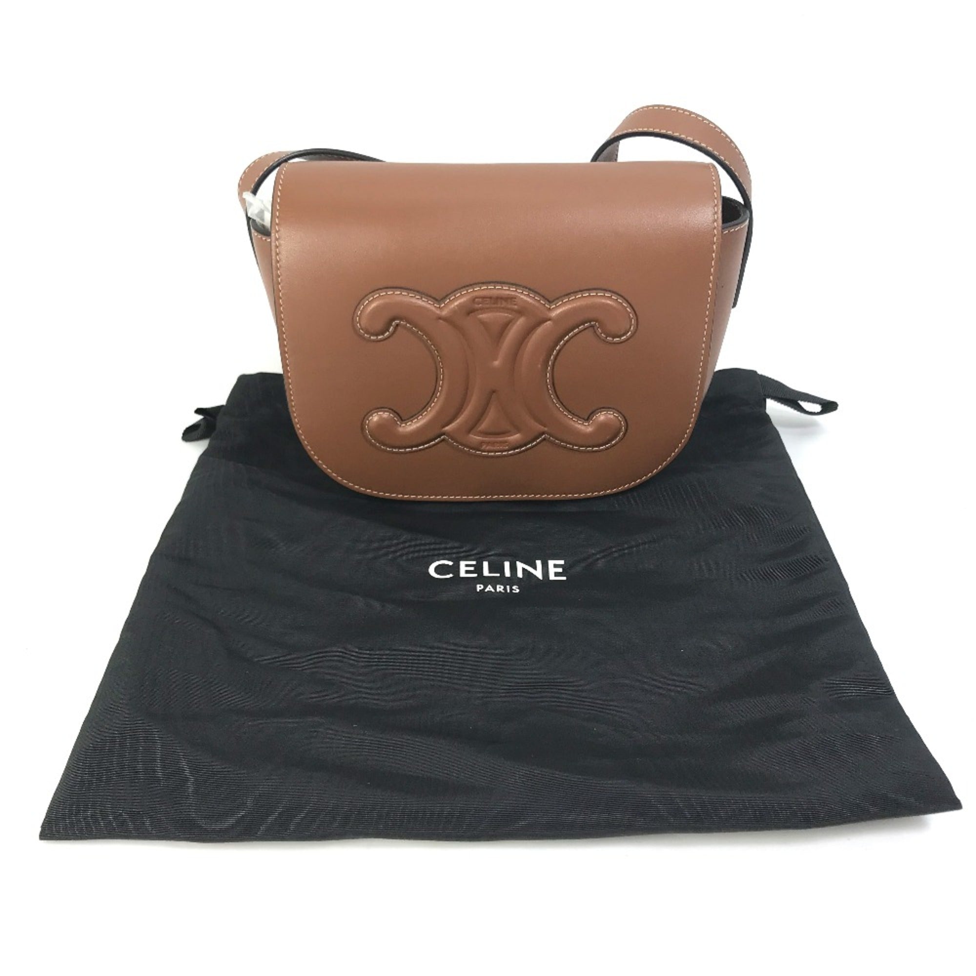 CELINE 198263DU3 Crossbody Pochette Bag Shoulder Bag Tan Brown — Like New