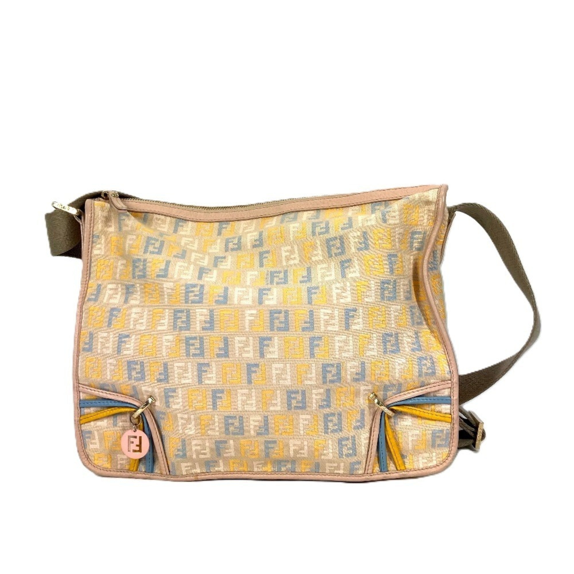 FENDI ZUCCA Logo Crossbody Bag with Charm Shoulder Leather Canvas Men Women Multicolor