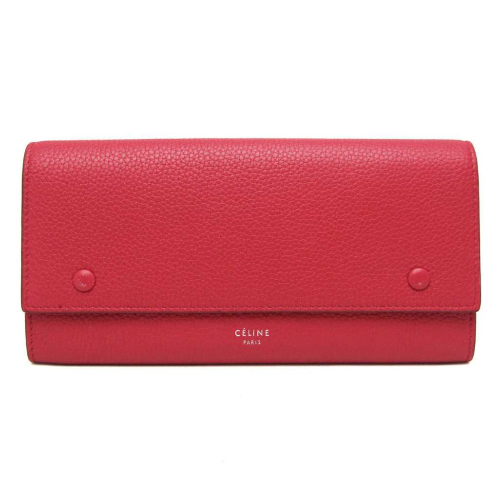 Celine Bicolor Large Flap Multifunction Women's  Calfskin Long Wallet (bi-fold) Gray,Pink Red
