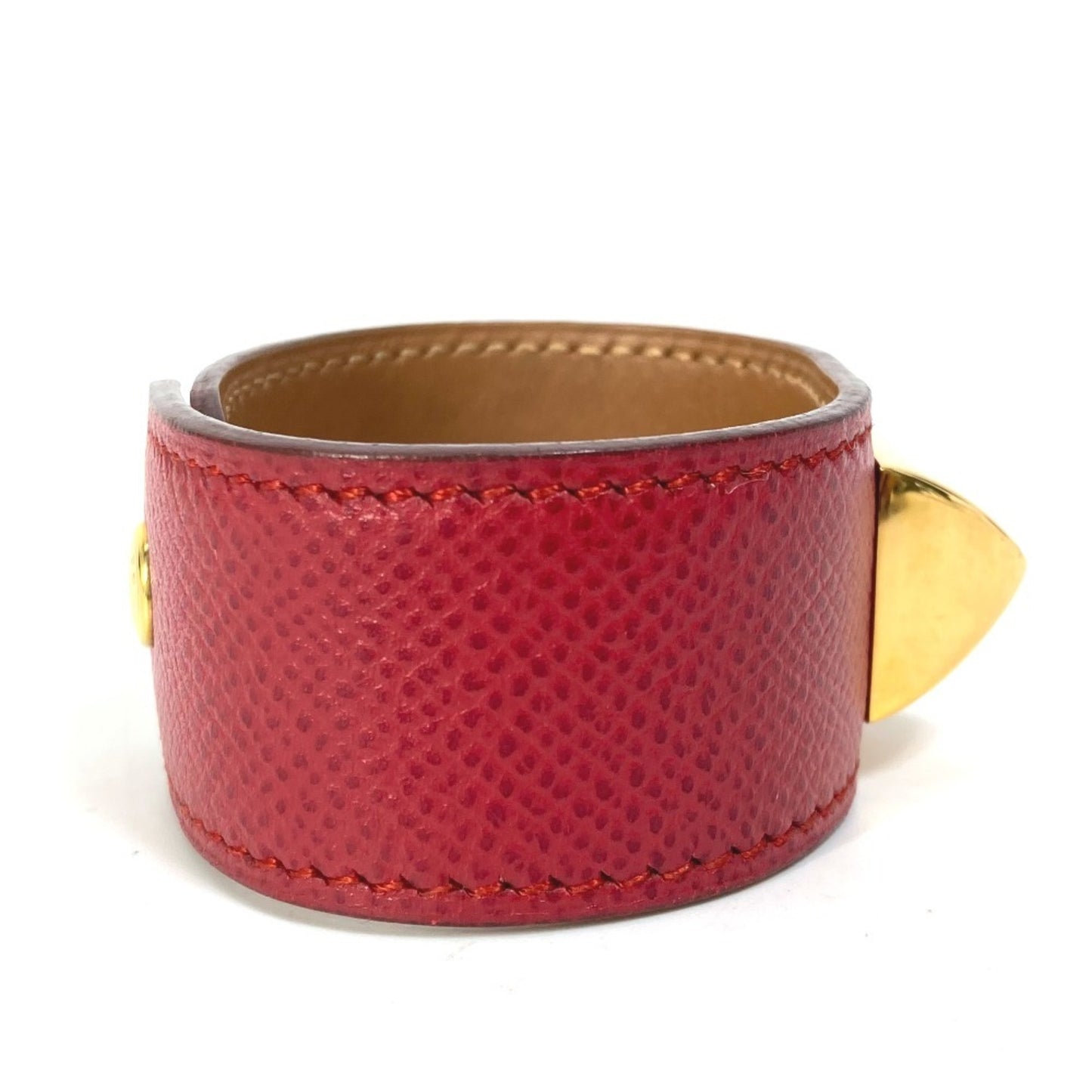 HERMES Medor Leather Bangle Bracelet/GP Women's Red