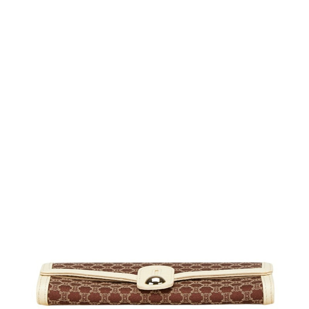 Celine Macadam Long Wallet Brown Ivory Canvas Leather Women's CELINE