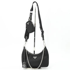 PRADA Tessuto Nylon Leather Shoulder Bag Handbag for Women, Triangle Design, Black IBH204 — Like New