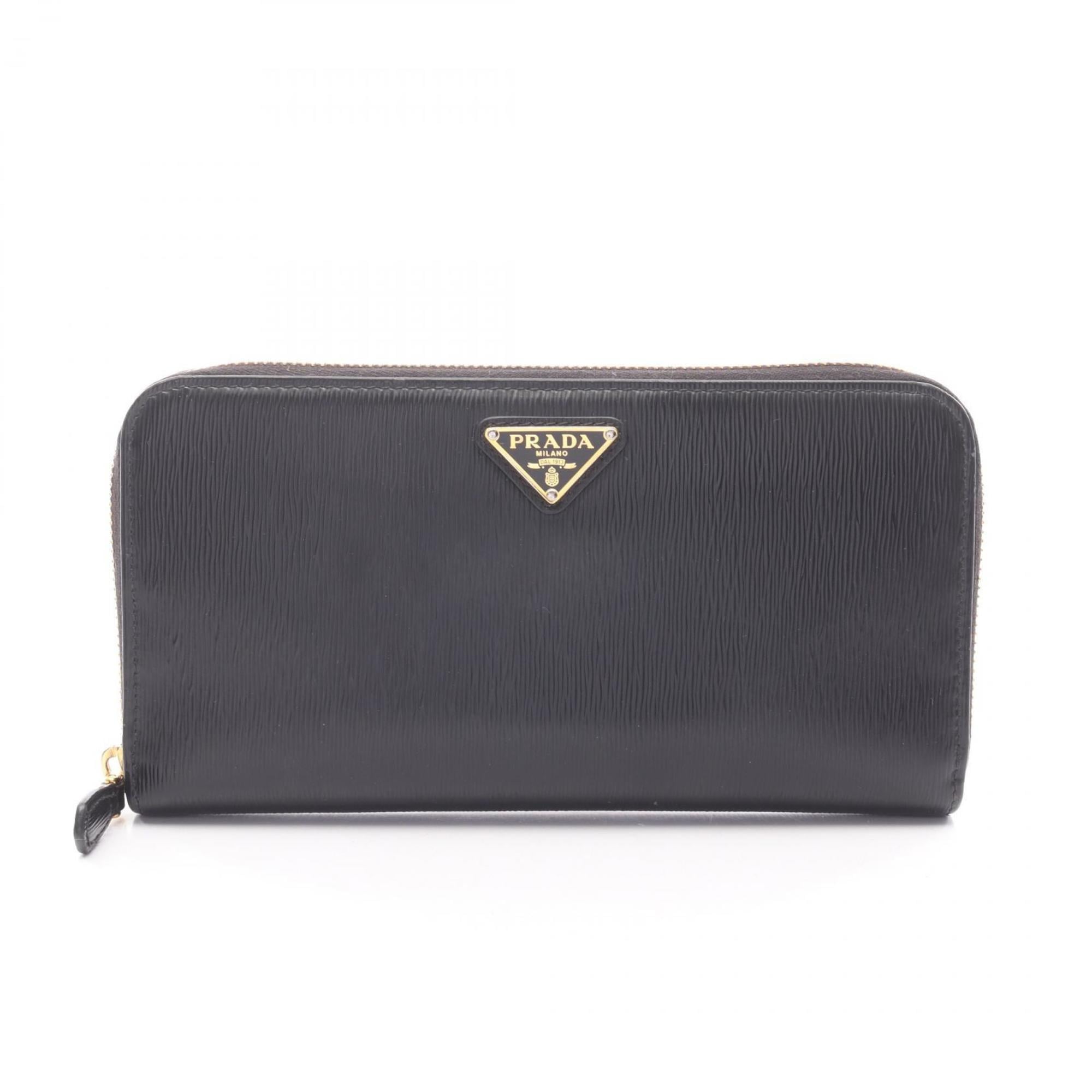 Prada VITTELLO MOVE TR Round Long Wallet, Leather, Women's, Black, 1ML506