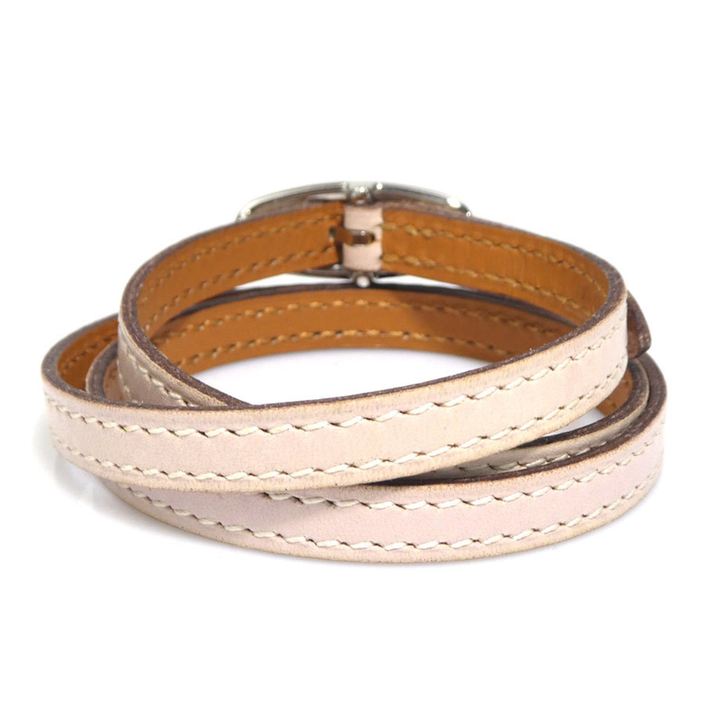 Hermès HERMES Bracelet Leather Metal Baby Pink Silver Women's e61109a