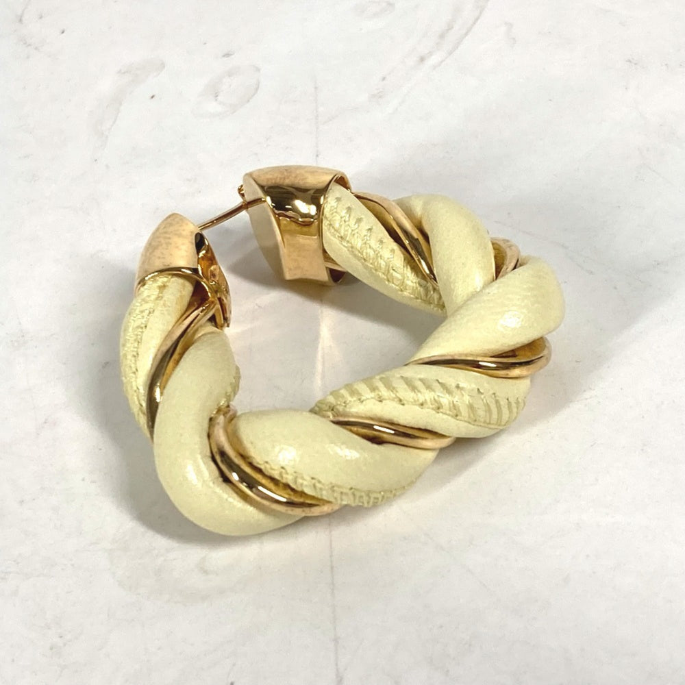 BOTTEGA VENETA Twisted Triangle Hoop Earrings, Accessories, Leather, AG925, Women's, Light Yellow — Like New