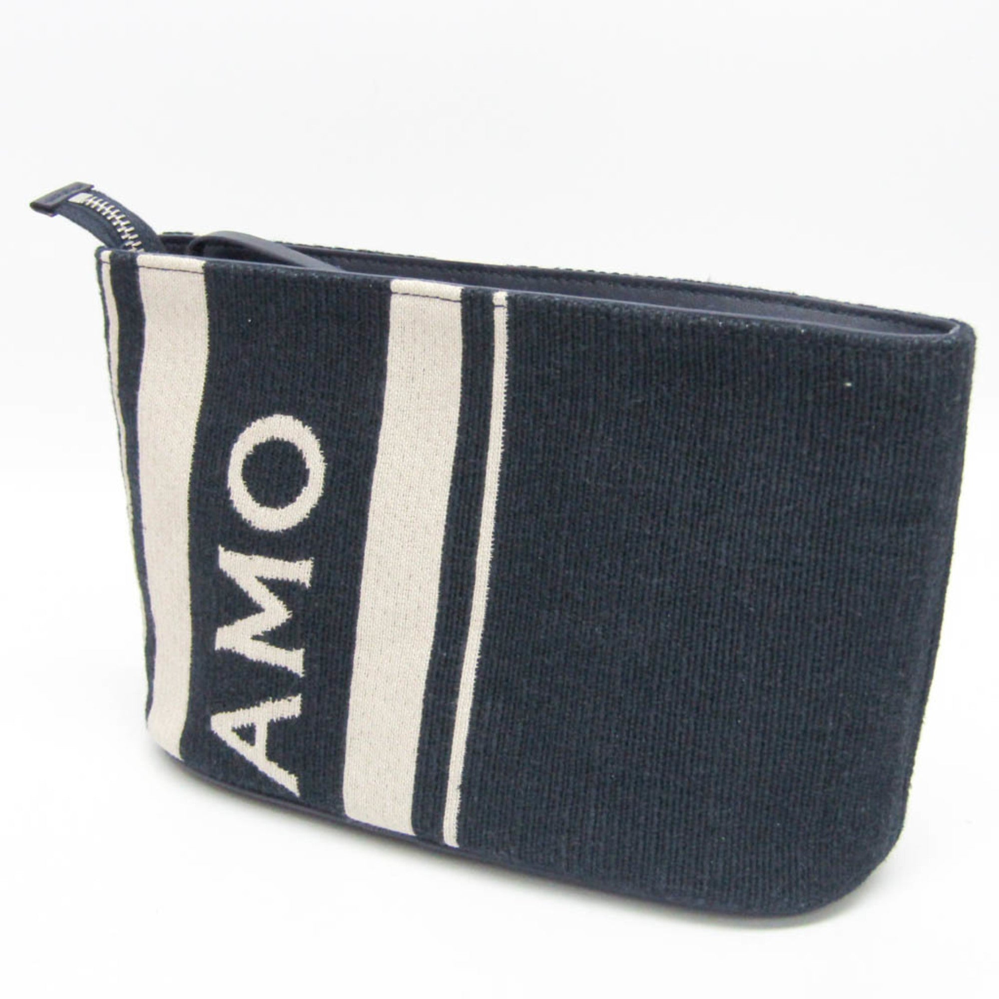 Salvatore Ferragamo Logo EE-24 1638 Women,Men Leather,Cotton Pouch Cream,Navy — Like New