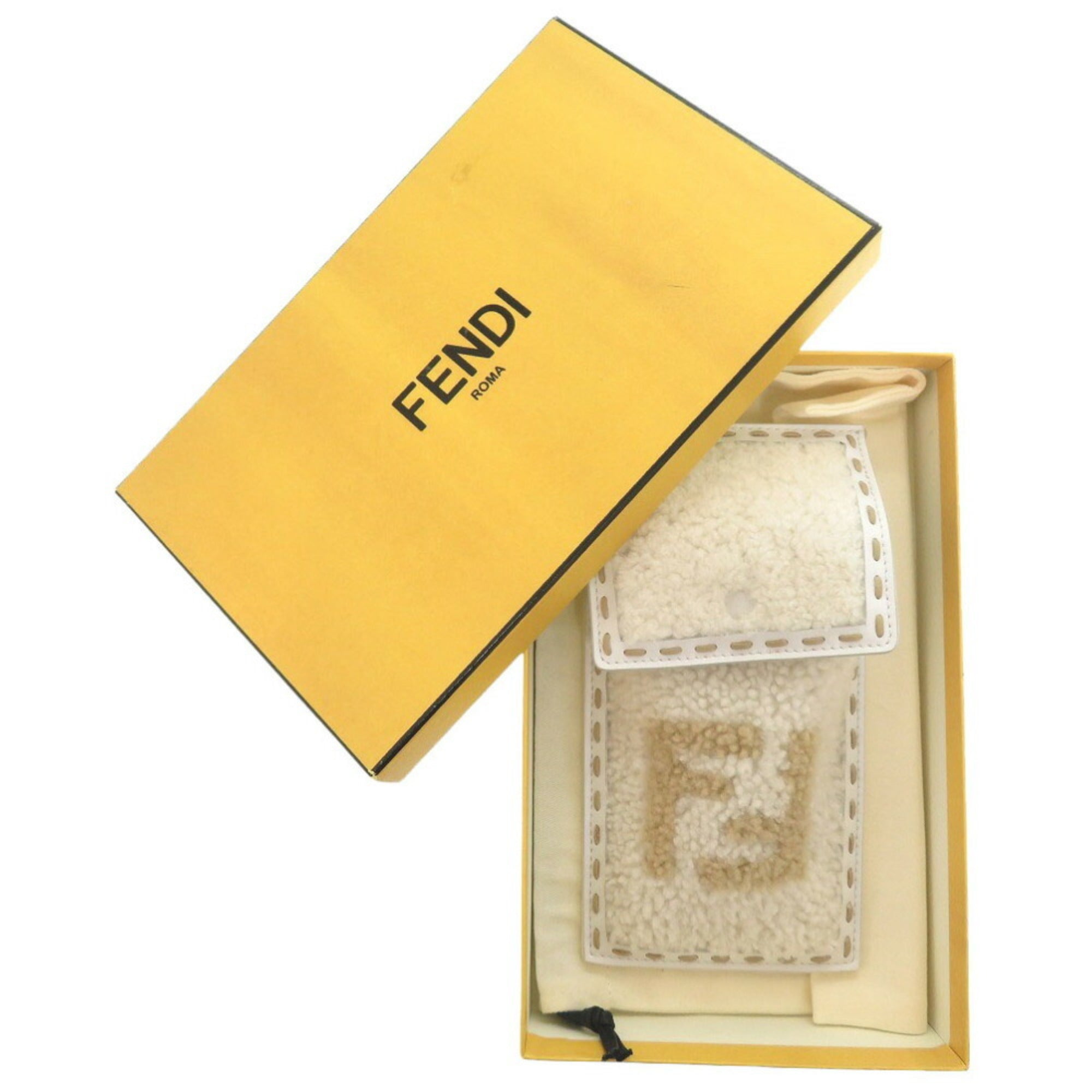 Like new Fendi phone holder bag charm mouton/leather white pouch 1148FENDI — Like New