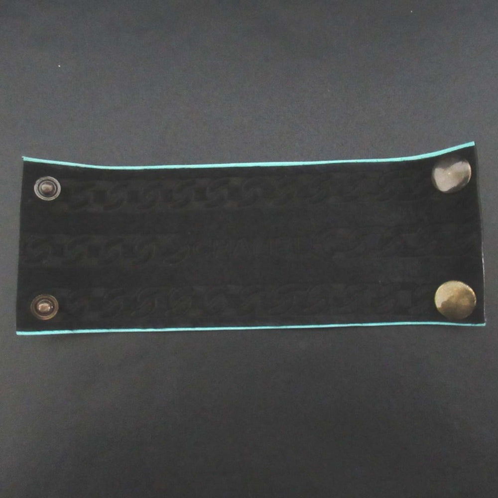 01A CHANEL Harako Leather Wide Bangle Bracelet, Black x Blue, Women's — Like New