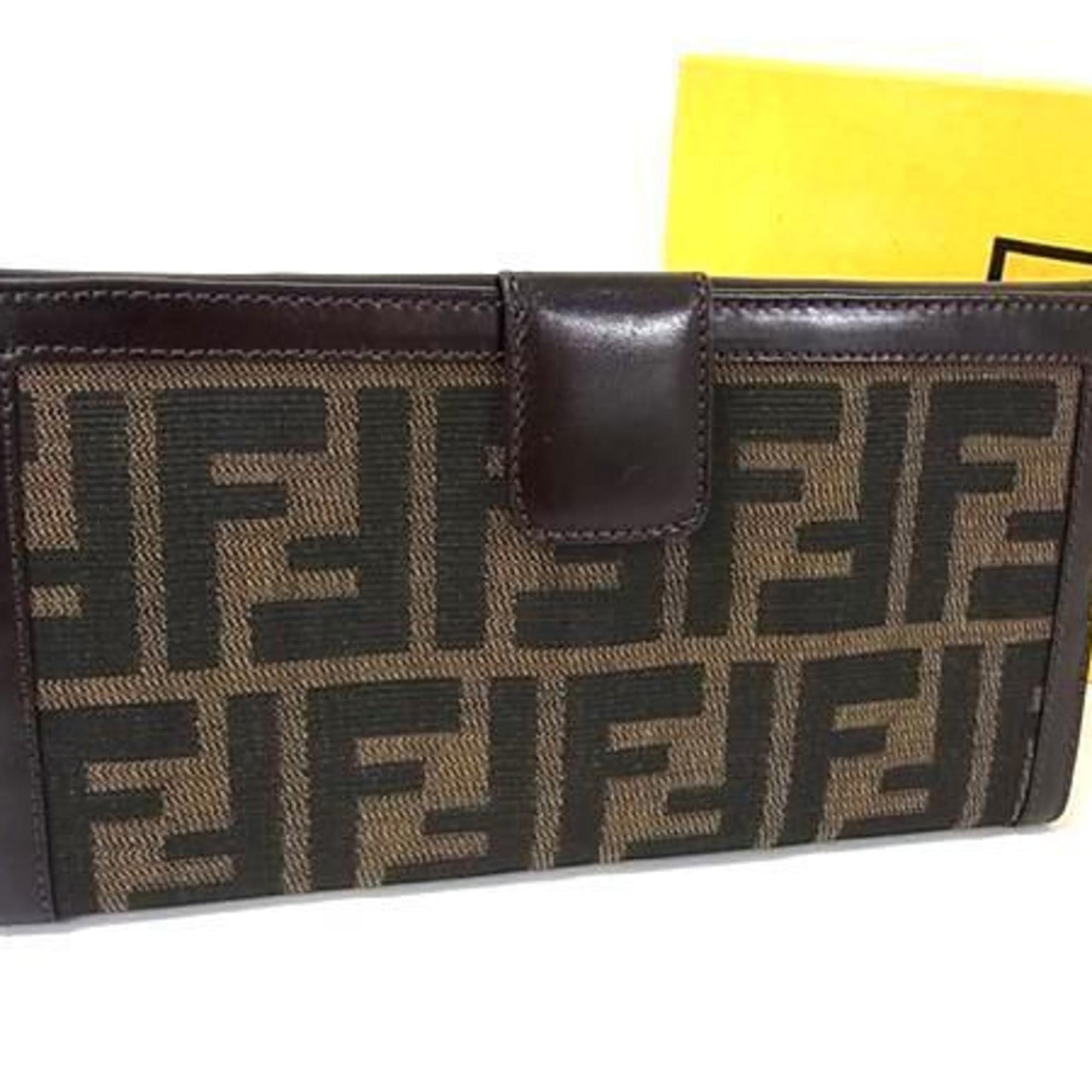 FENDI Zucca Wallet 2804・01339 Brown Canvas and Leather Double Bifold Long for Men Women