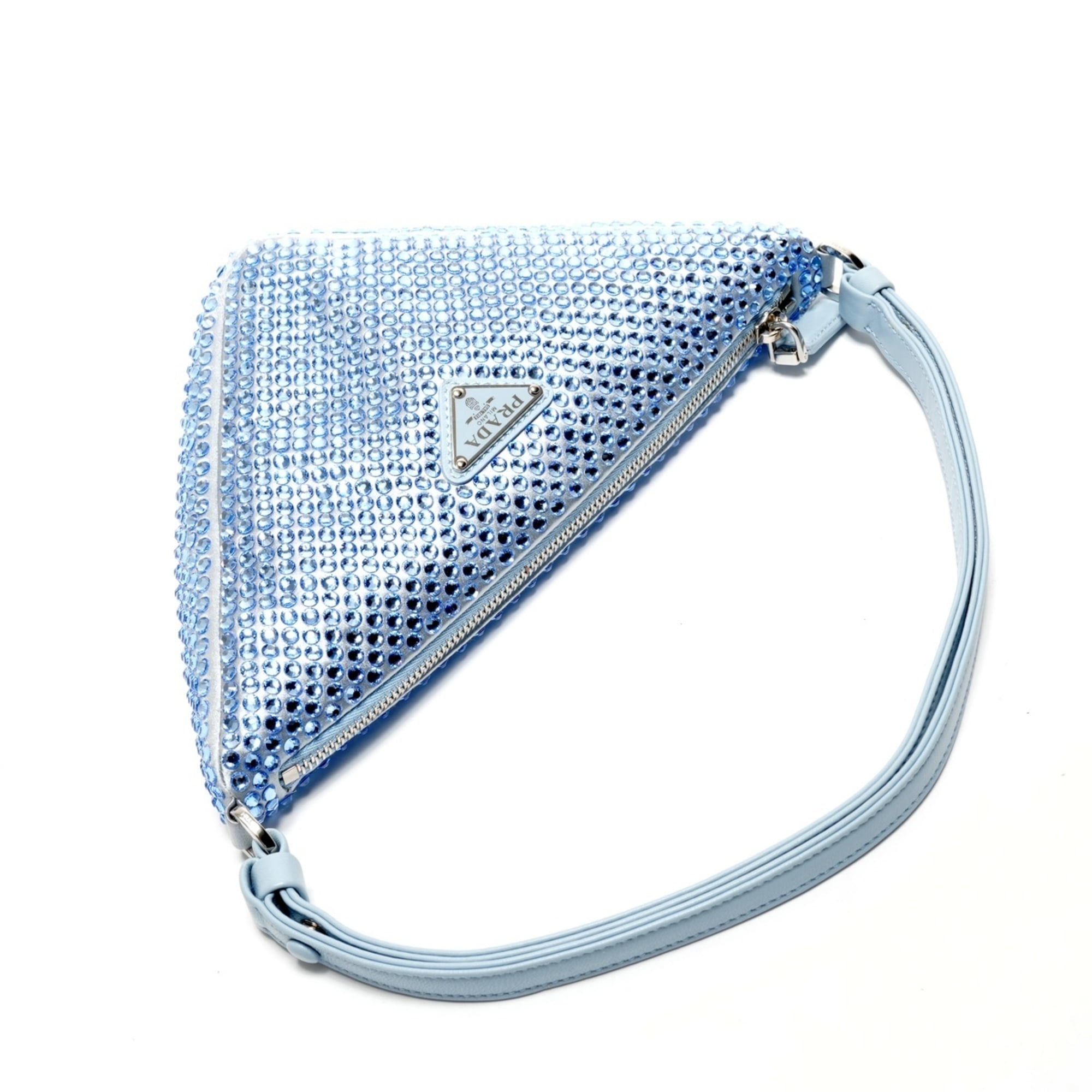 Prada Rhinestone Satin Crystal Triangle 2-Way Shoulder Bag in Blue