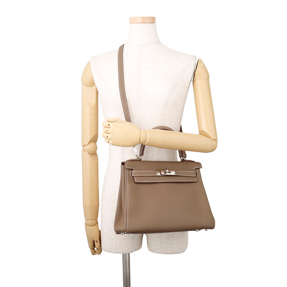 Hermes Kelly 28 Handbag, Inner Stitching, Etoupe Togo Leather, Z Stamp, 2-Way Shoulder Bag. Kelly, Women's Handbag. HERMES — Like New