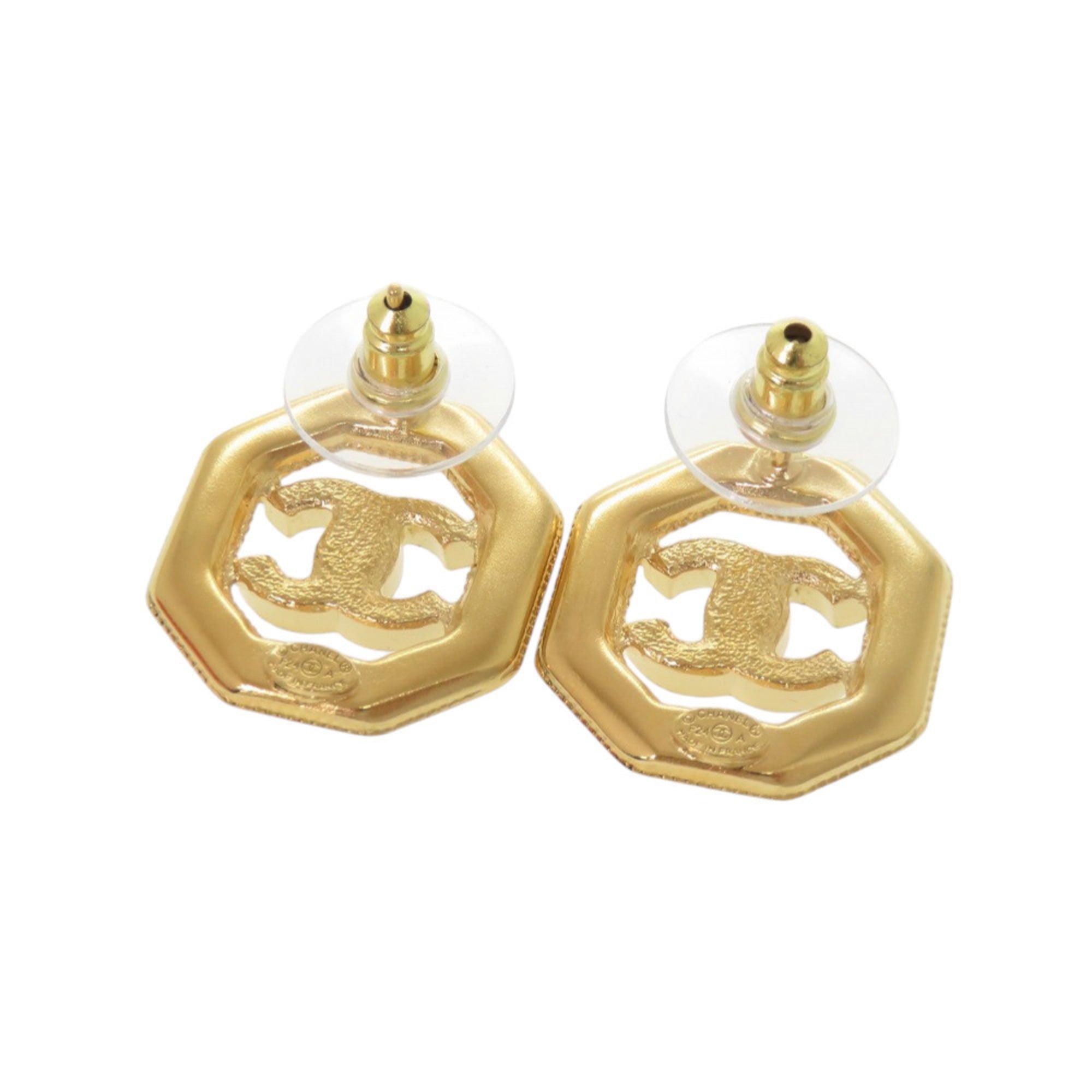 Chanel Matelassé Coco Mark T24 A Stone Gold Earrings Accessory 1644 CHANEL — Like New