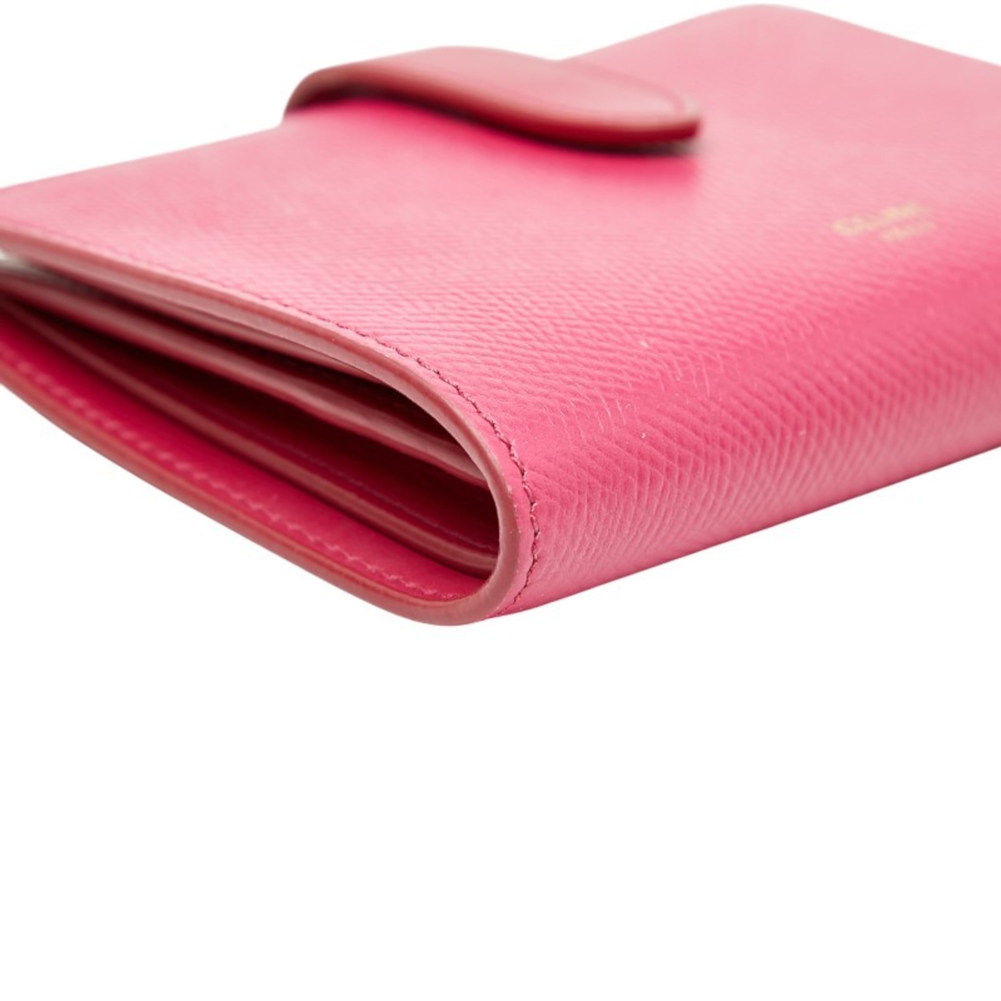 Celine Strap Wallet Bifold Pink Leather Women's CELINE