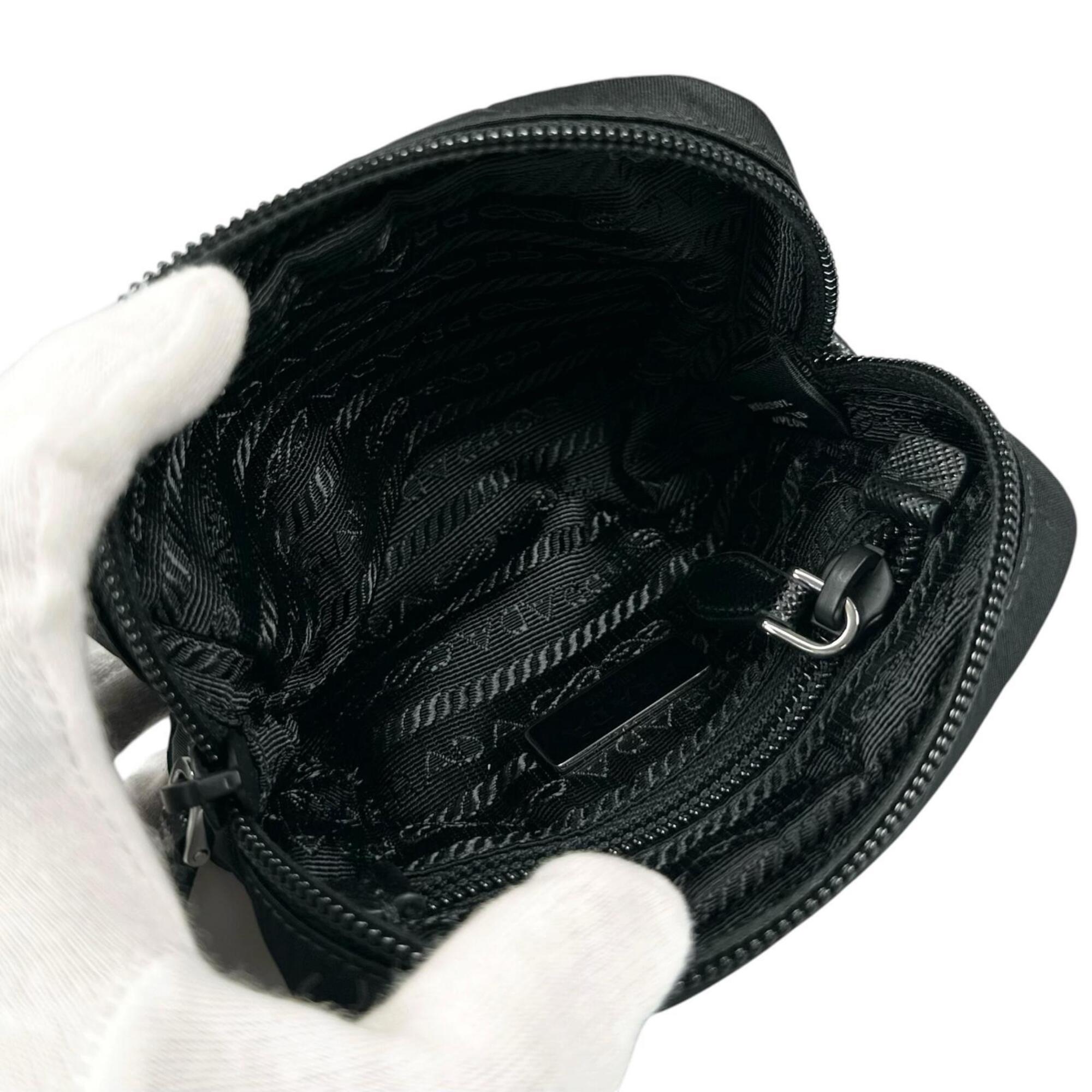 PRADA Re-Nylon Triangle Logo Cosmetic Pouch, Nylon Black, Made in Italy, Women's, with Box — Like New