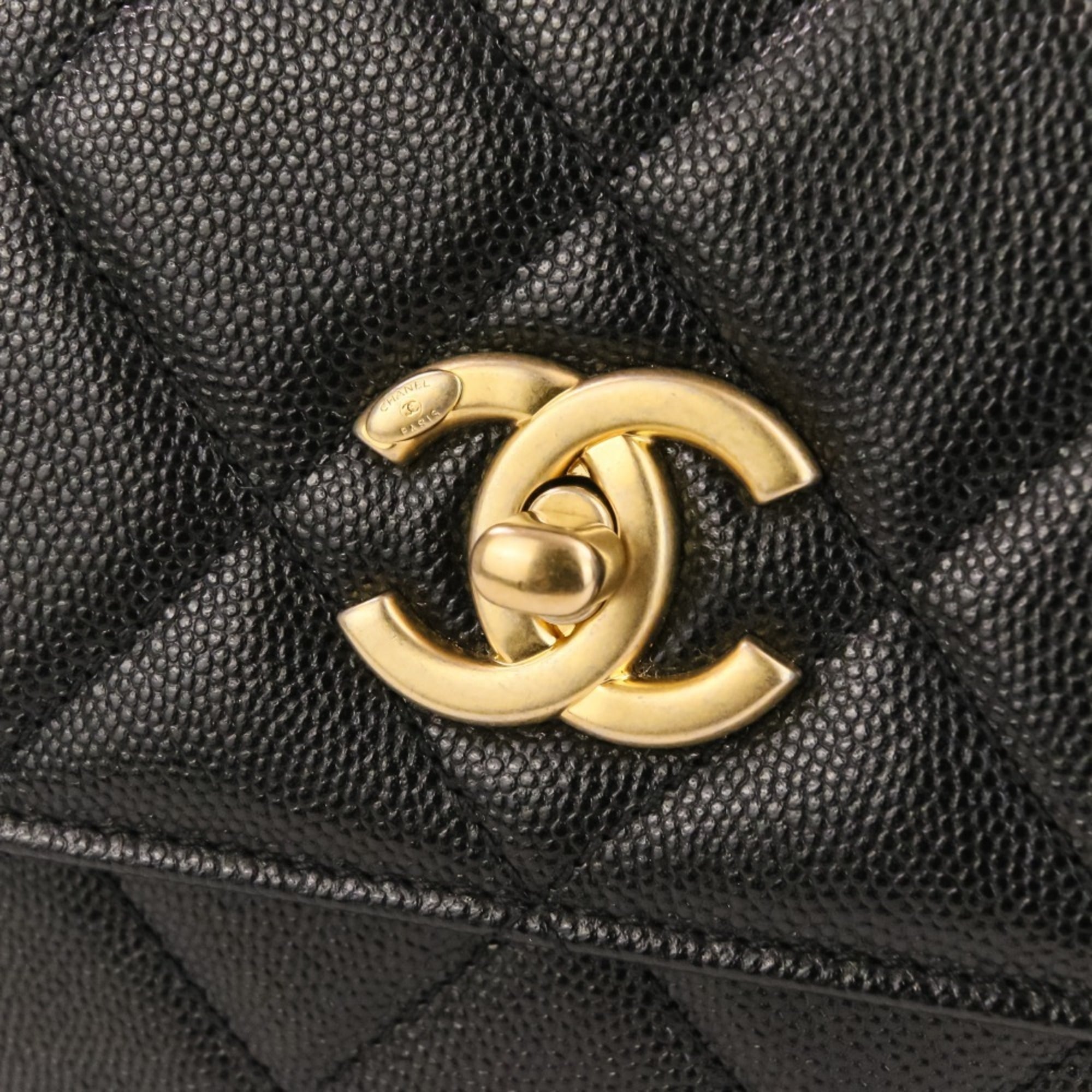 CHANEL Coco Mark Matelassé Caviar Skin Small Flap Chain Shoulder Bag AS4169 Black Women's — Like New