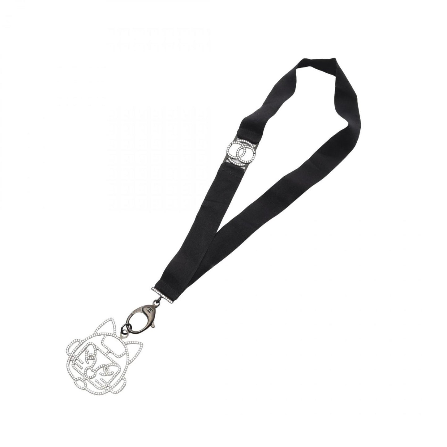 Chanel Coco Mark Cat Robot Necklace, Stainless Steel with Rhinestones, Women's, Black and Clear