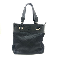 CHANEL A34208 CC Coco Mark Paris-Biarritz PM Enamel x Ponytail Leather Tote Bag Enamel/Ponytail Women's Black — Like New
