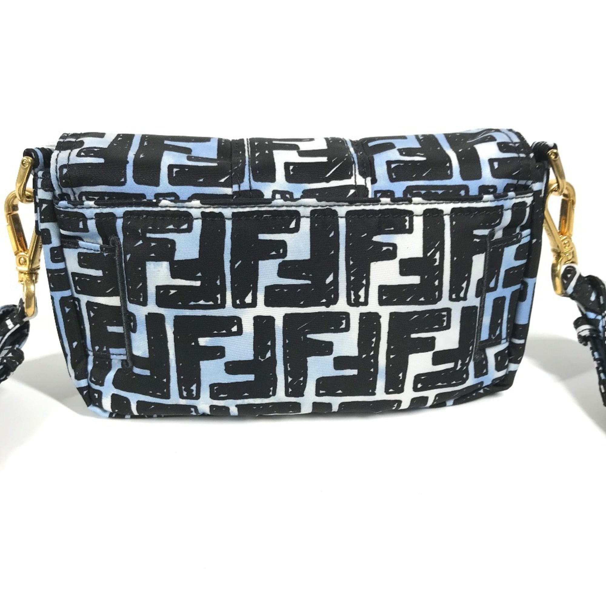 FENDI 8BR784 Joshua Vides Collaboration Zucca Baguette Bag Pochette Shoulder Nylon Men's Blue — New - Store Return
