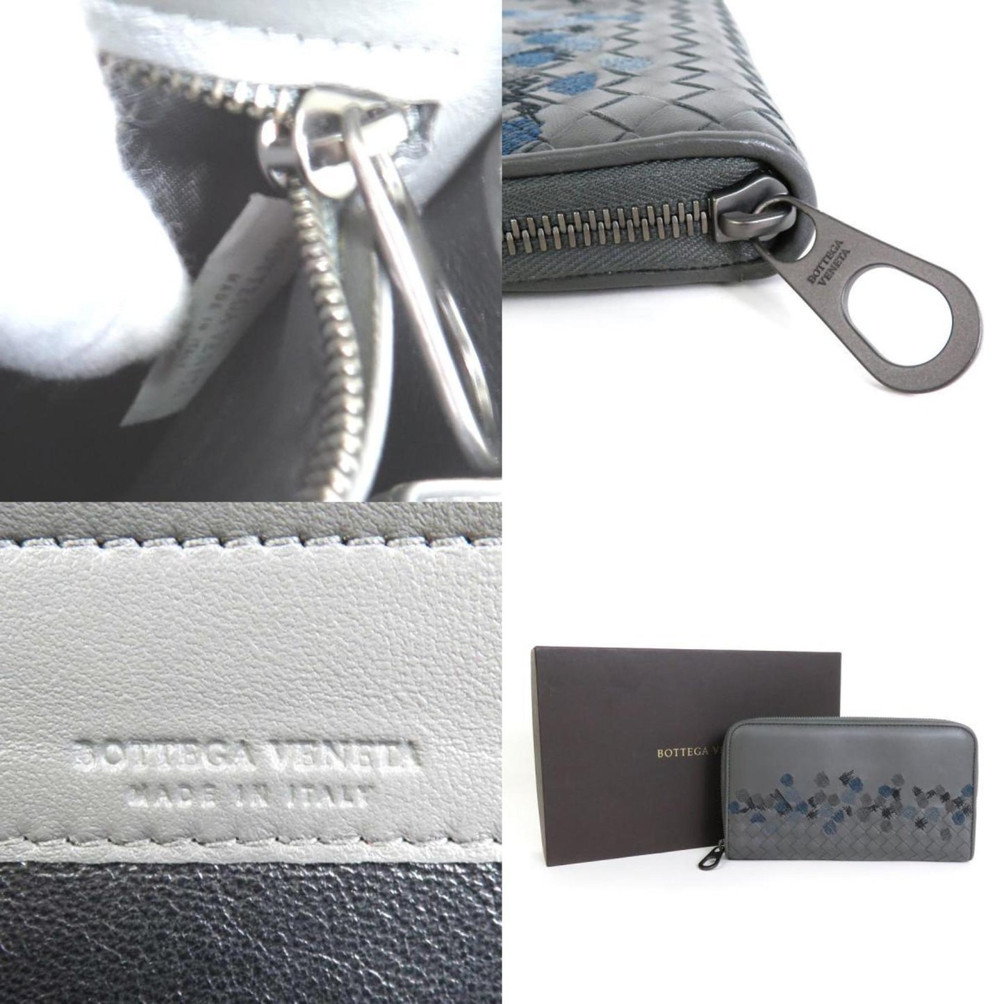 Bottega Veneta BOTTEGAVENETA Round Zipper Long Wallet Intrecciato Leather Gray Unisex