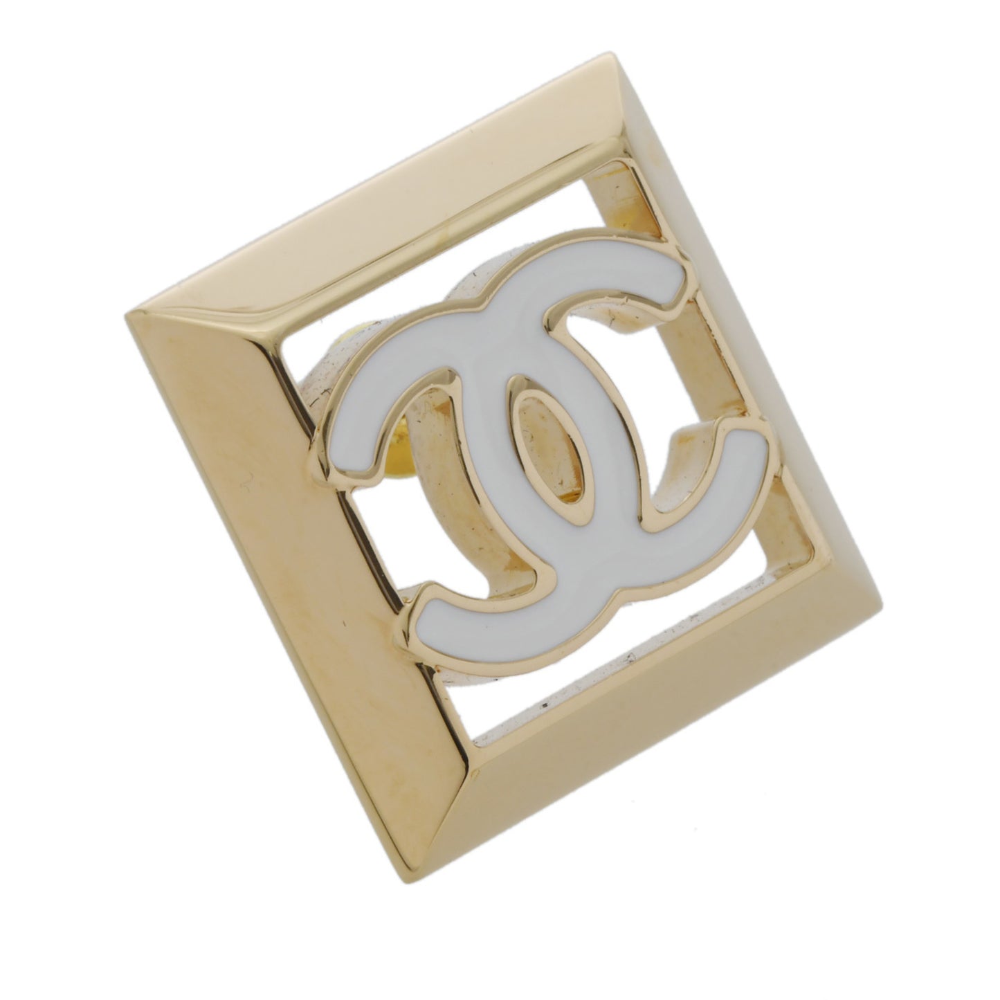 CHANEL Square Logo Earrings, Gold and White, Women's, GP A-Rank, Pre-Owned, Ginzo