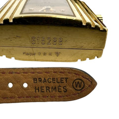 HERMES Vintage Kelly Watch GP Leather Genuine Quartz Wristwatch Brown Gold 33095 — Good