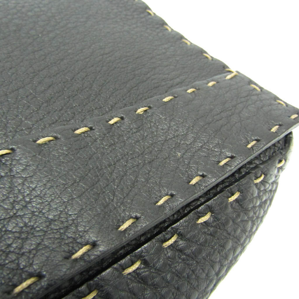 Fendi Selleria 8BT116 Women's Leather Messenger Bag,Shoulder Bag Black