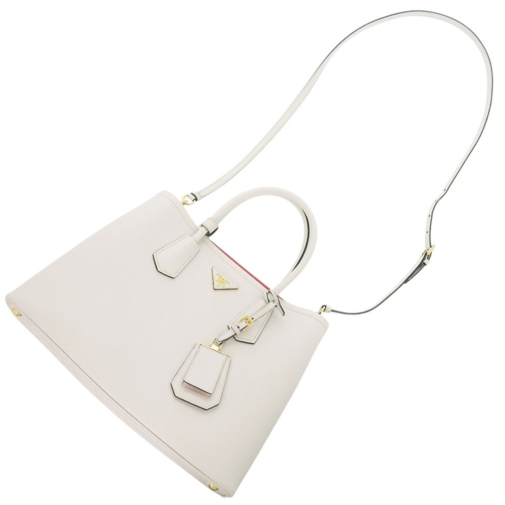 Prada 2-Way Saffiano Triangle 1BG775 Leather Ivory Handbag 0936PRADA — Like New
