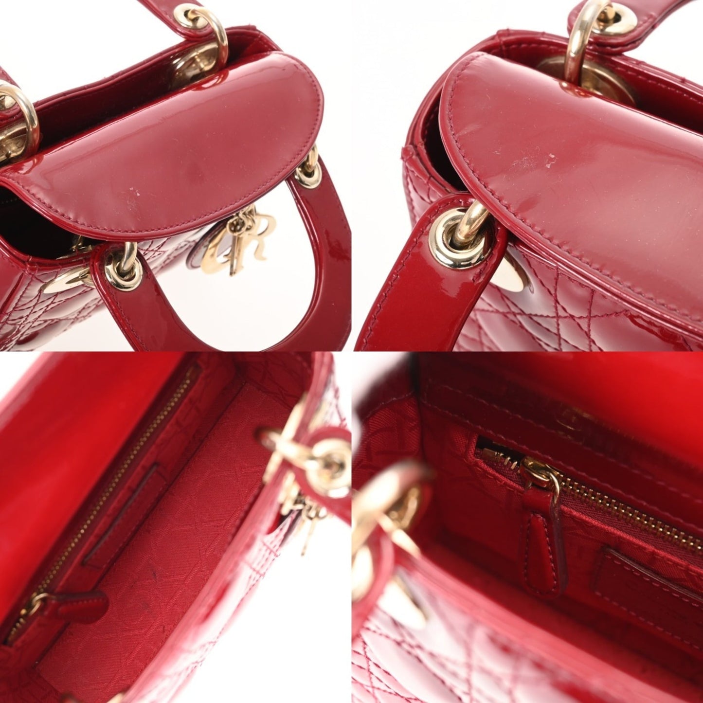CHRISTIAN DIOR Lady Dior Mini 2-Way Bag, Red, Women's Patent Calfskin Handbag, A-Rank, Pre-Owned, Ginzo