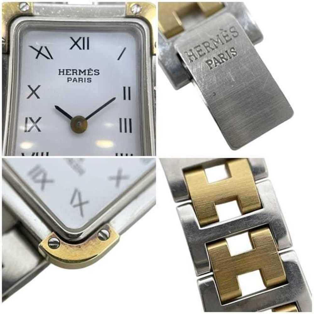 Hermes watch, Croisière, white, silver, gold, CR1.240 battery-operated, stainless steel, quartz movement — Good