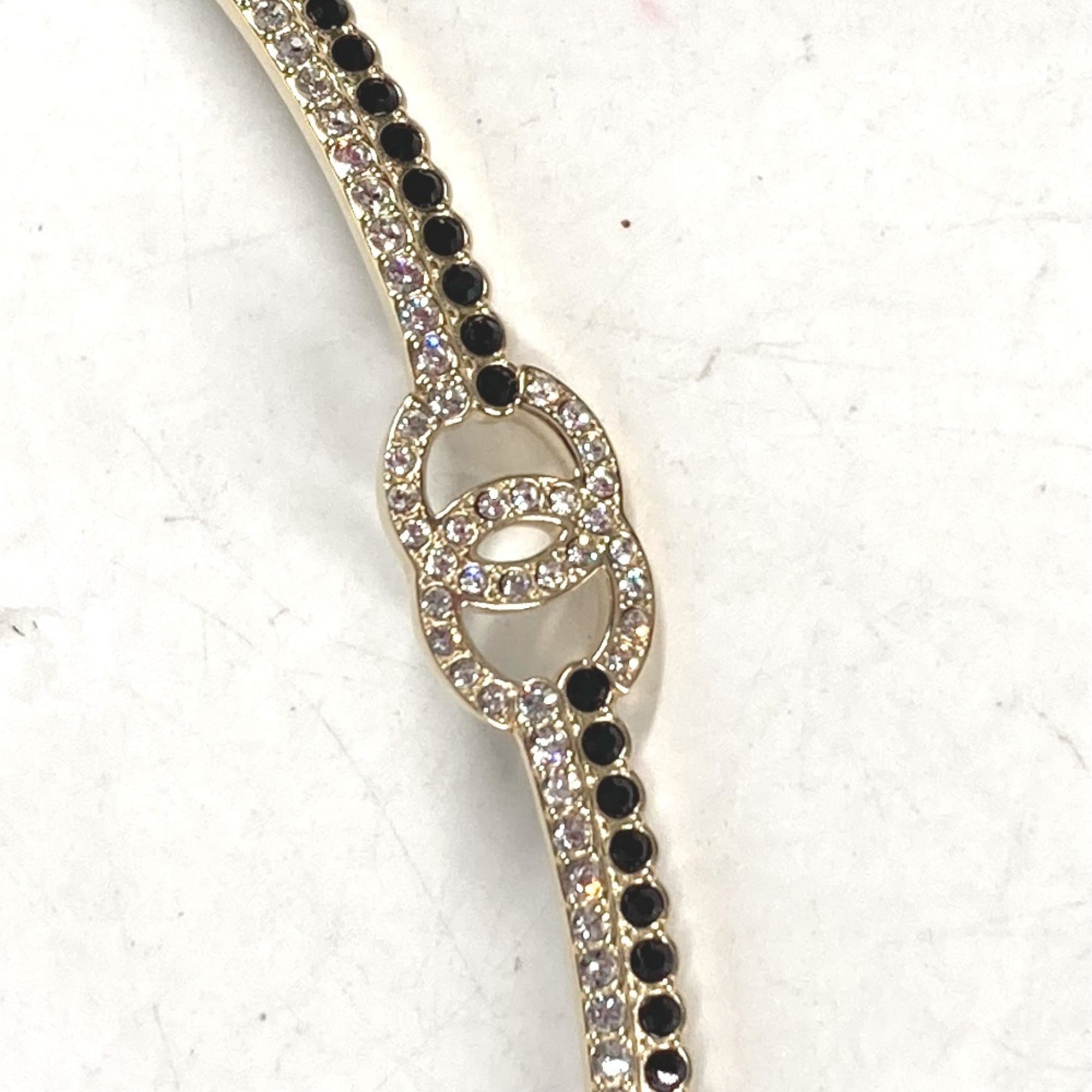 CHANEL Chanel AB9152 A22 CC Coco Mark Rhinestone Choker Chain Necklace Metal Women's Black Similar G-240625-37 — Like New