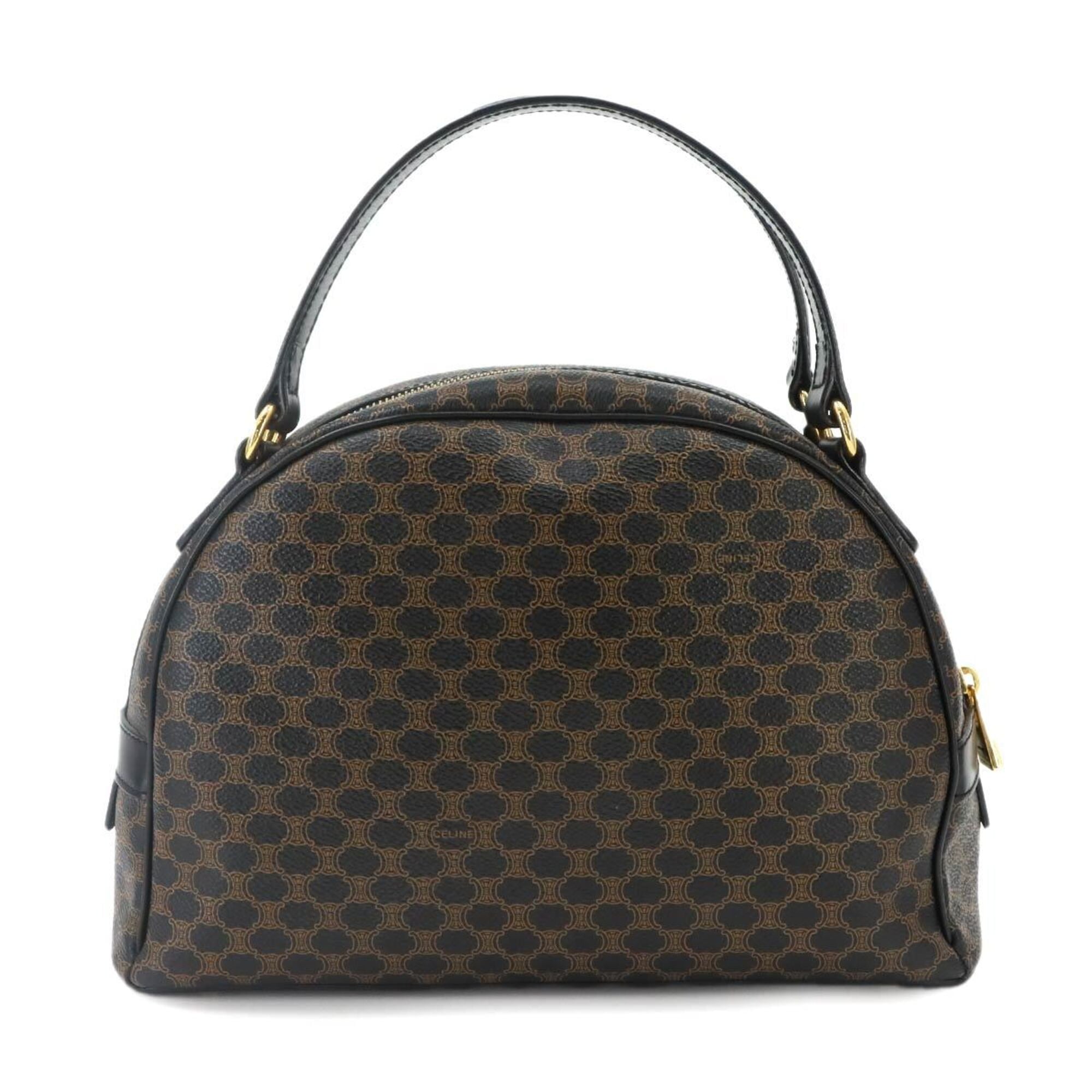 Celine Macadam Handbag, Leather, Black/Brown, Gold Hardware — Like New