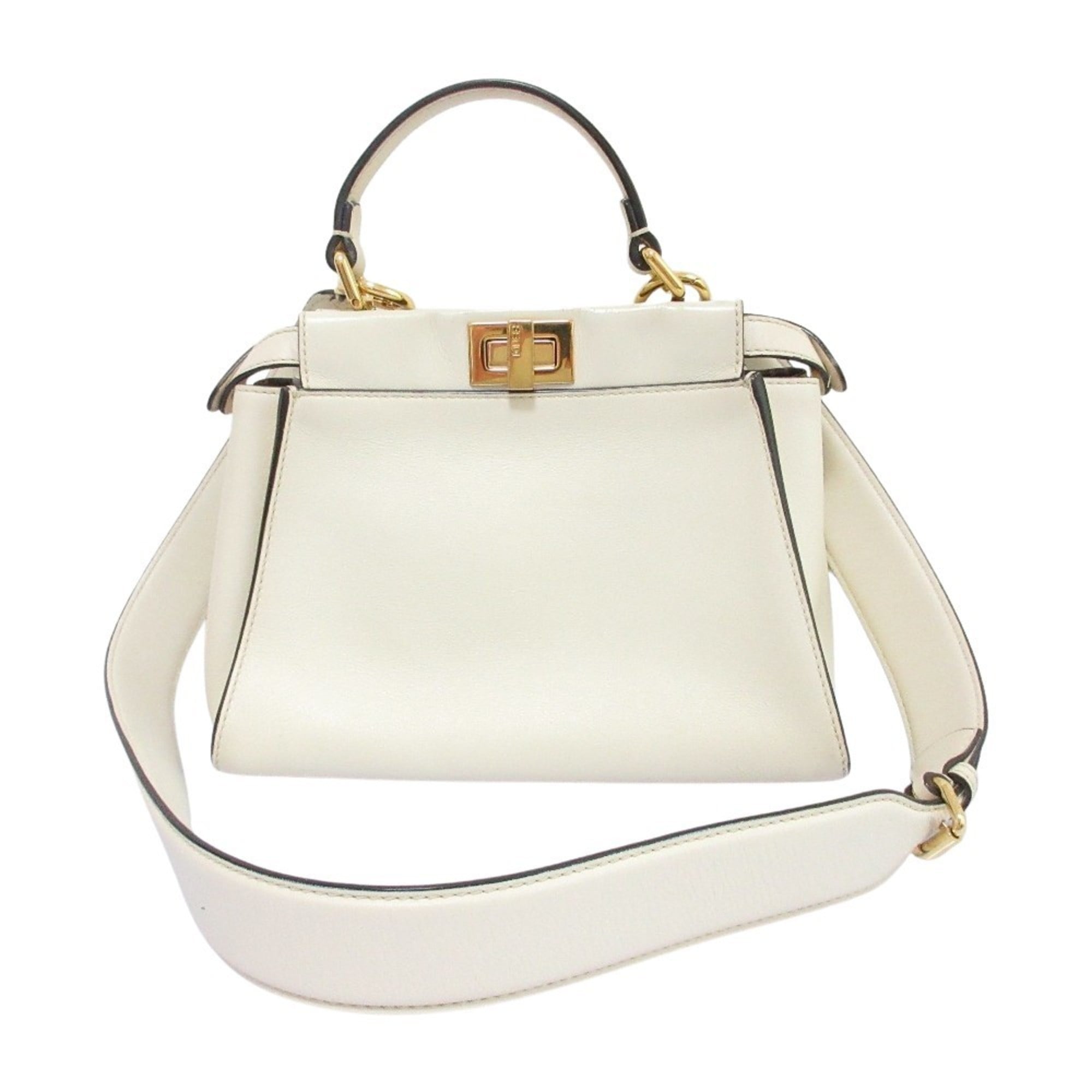 FENDI Peekaboo Mini Handbag/Shoulder Bag, Off-White, Women's