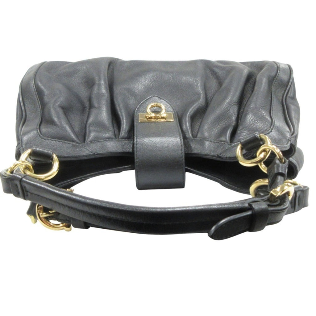 Salvatore Ferragamo Gancini Leather 2-Way Handbag with Gold Hardware, Black, Women's
