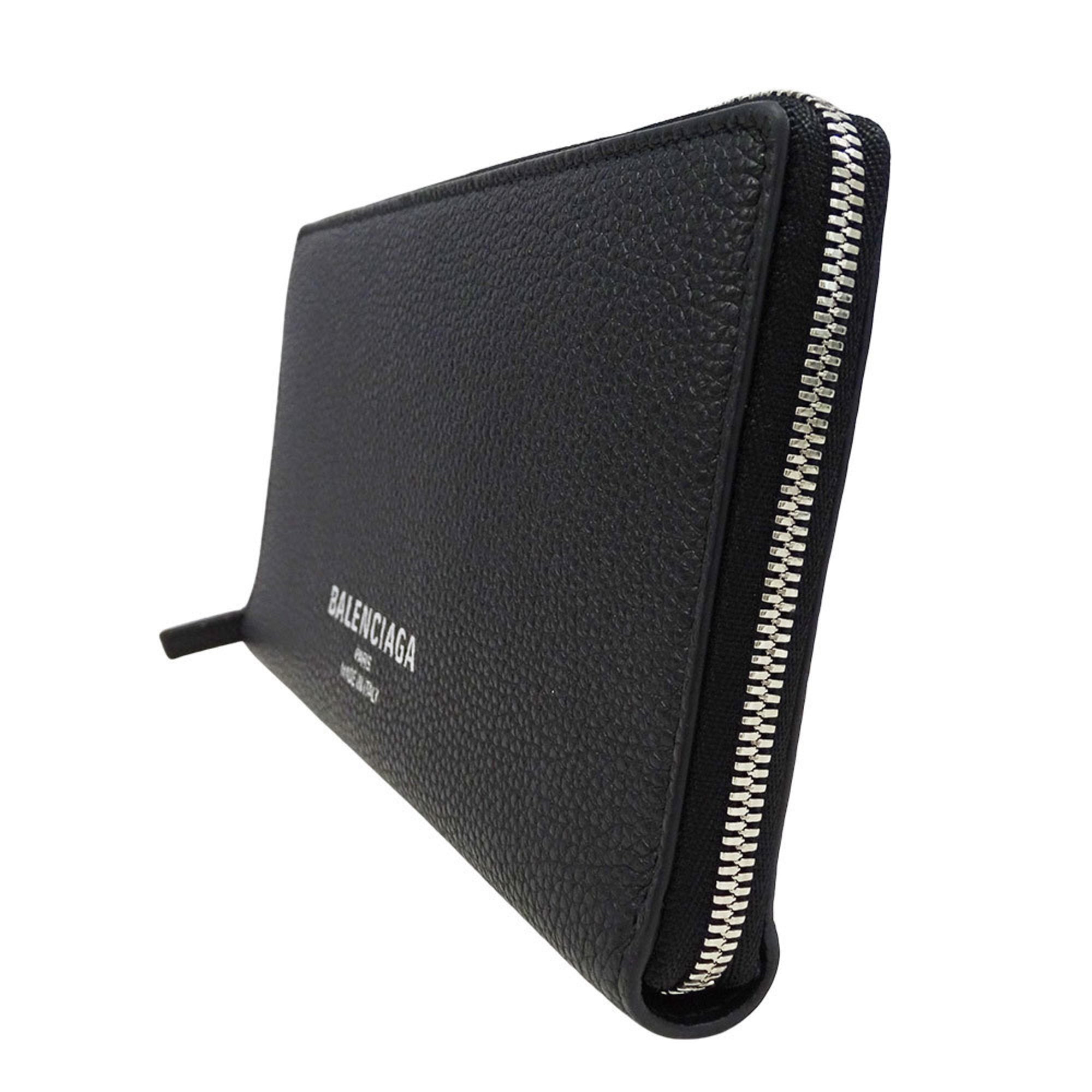 Balenciaga Men's Long Wallet in Black Leather with Round Zipper