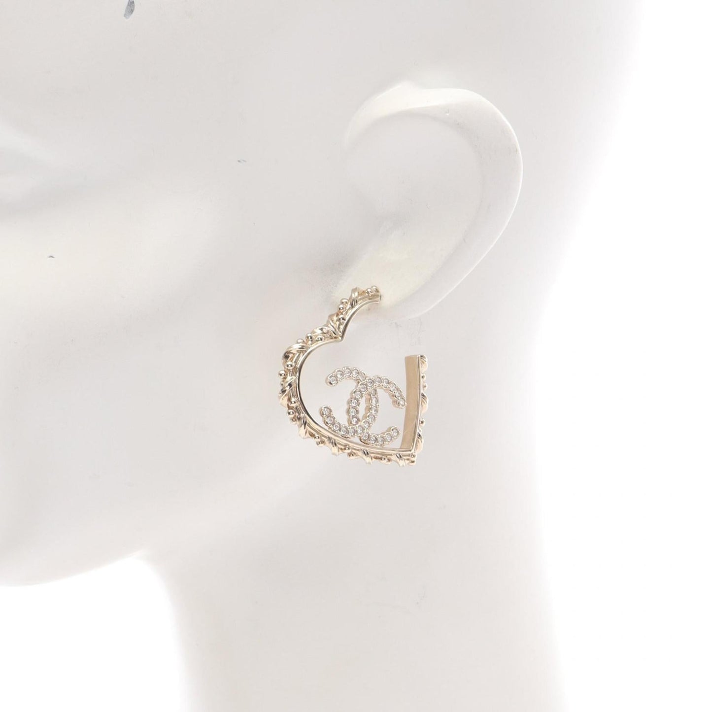 CHANEL Coco Mark Heart Earrings with Gold Plated Rhinestones for Women, and Clear