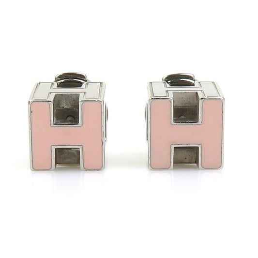 Hermes Hermès H-Cube Metal Earrings, Silver and Pink, Women's, r10666g