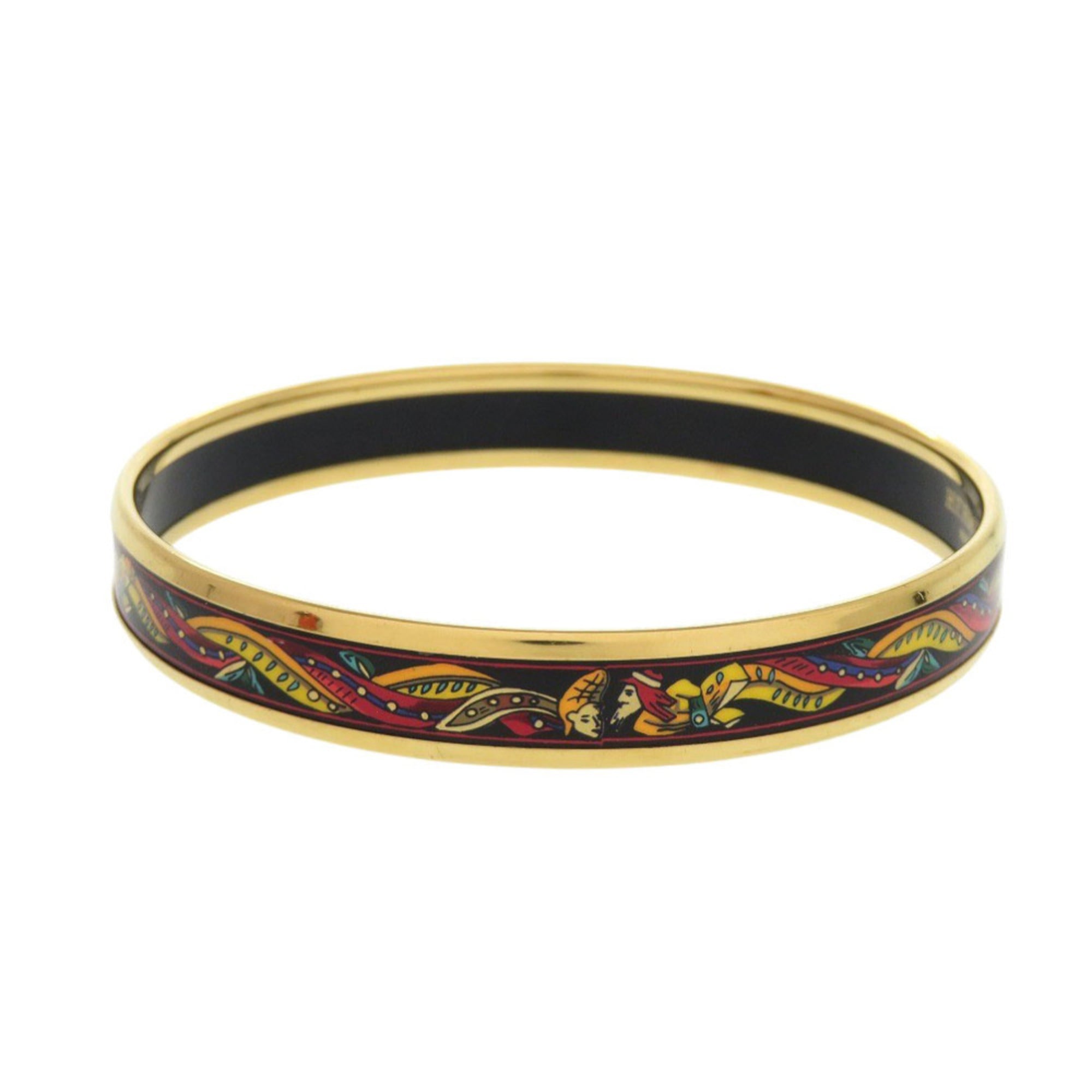 Hermes Excellent condition Hermès enamel PM bangle, metal black and gold, Y stamp (2020 model), black, 1136