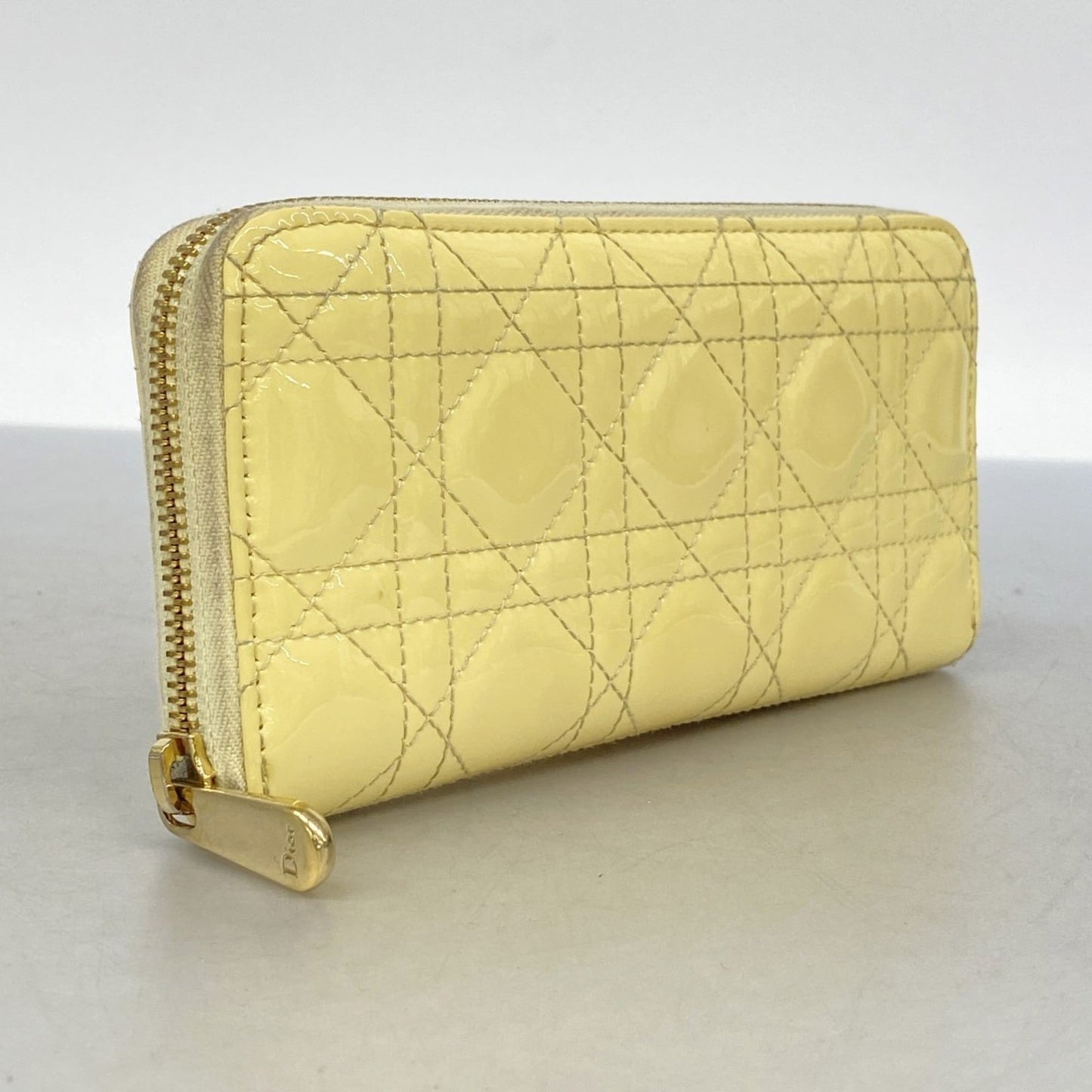 Christian Dior Cannage Enamel Long Wallet, Yellow, Women's