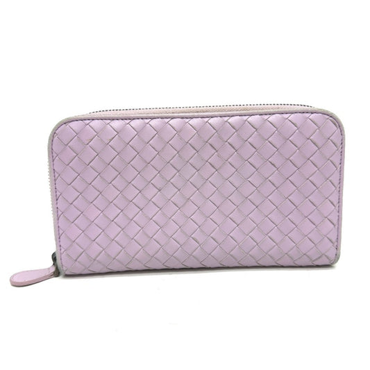 BOTTEGA VENETA 114076 Intrecciato Wallet, Round Zipper Leather, Women's, Purple