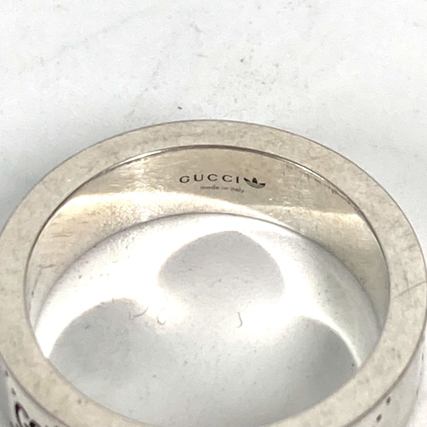 GUCCI 702766 adidas Collaboration Engraved Wide Ring, AG925 Silver, Men's, Size 19