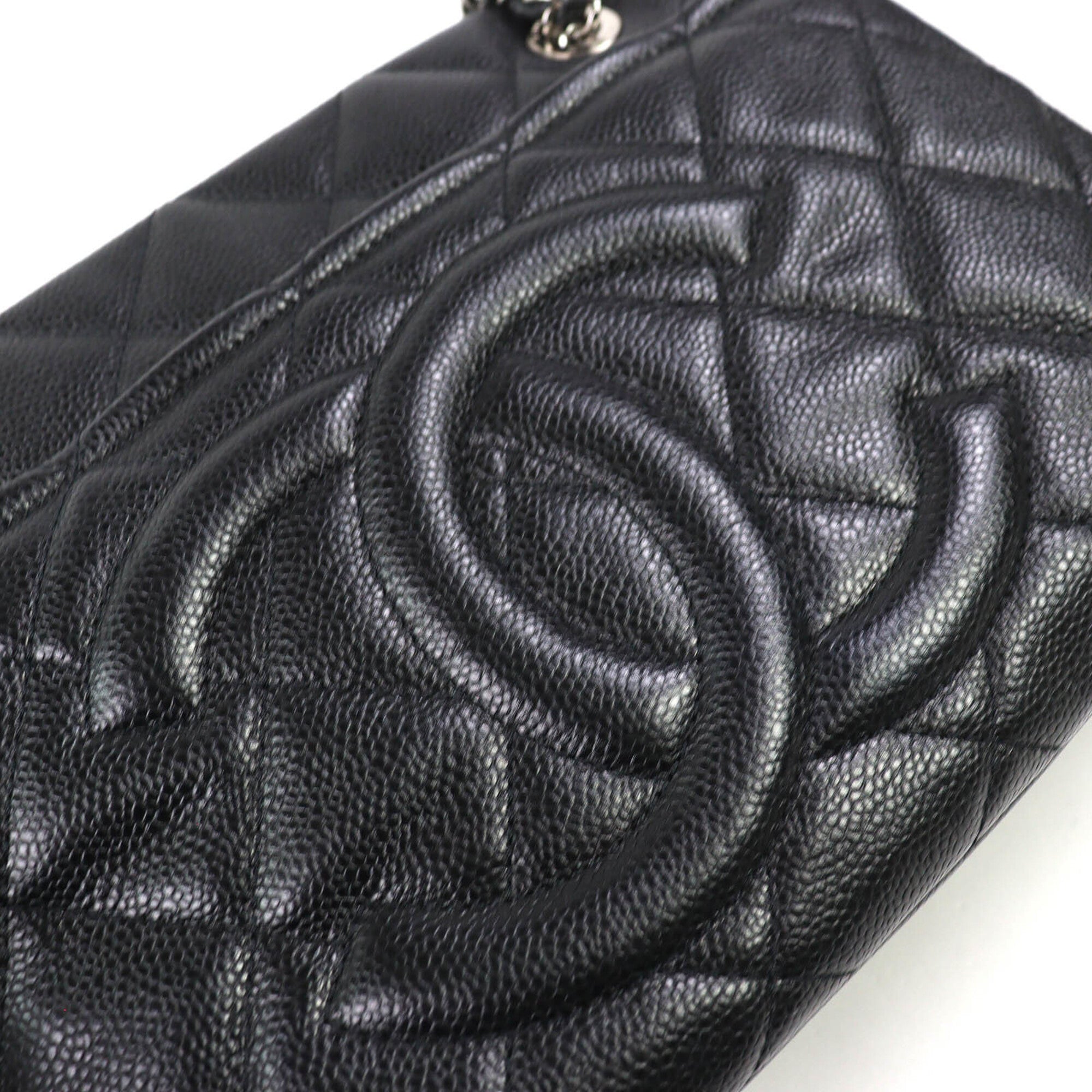 CHANEL A67294 Caviar Skin Coco Mark Matelassé Chain Tote Bag, Black with Silver Hardware, Comes Dust Made in Italy, Women's, Very Popular, Highly Recommended ◎ — Like New