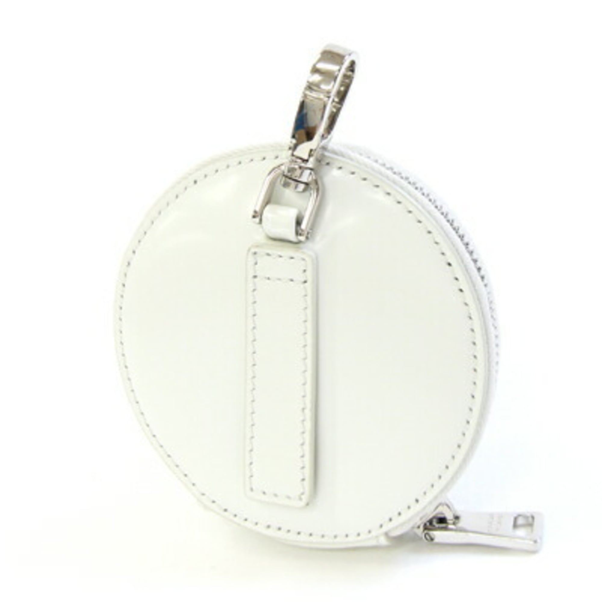 Prada Mini Pouch Wallet/Coin Case 1TL431 White Leather Coin Purse Accessory Bag Charm Round Keychain Triangle Plate PRADA | Handbag Attachment Carabiner — Like New